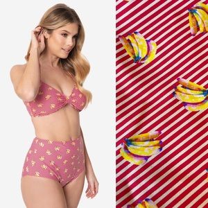 Bettie Page Red & White Stripe Banana Bunch Two Piece Swimsuit